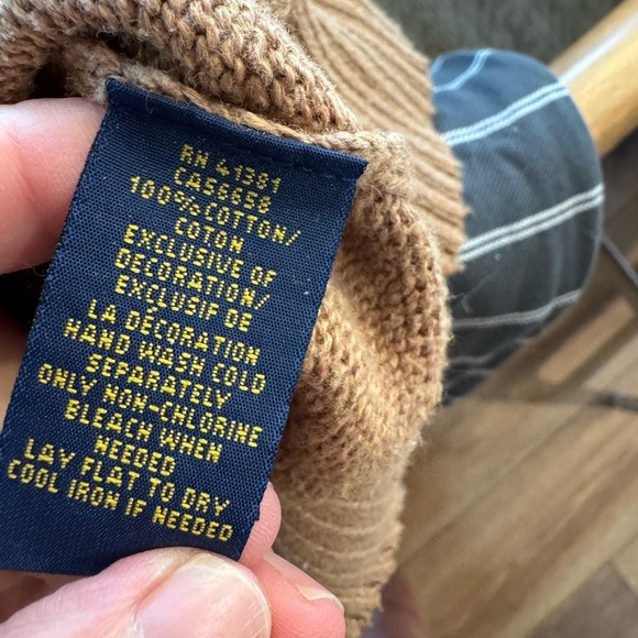 Polo Ralph Lauren Carmel Button High Neck Cotton Sweater / 90's / Medium - Picture 10 of 11